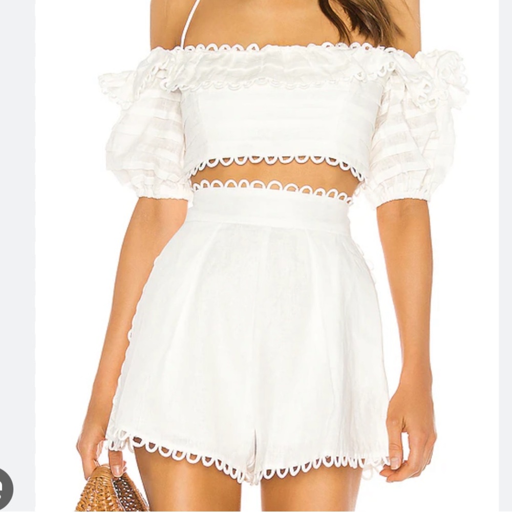Zimmermann Pinktuck Off Shoulder Top and Shorts Set